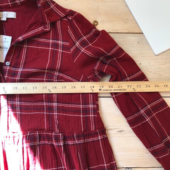Loft NWT Women's Red Plaid Swing Shirt Dress Size M - Picture 7 of 8